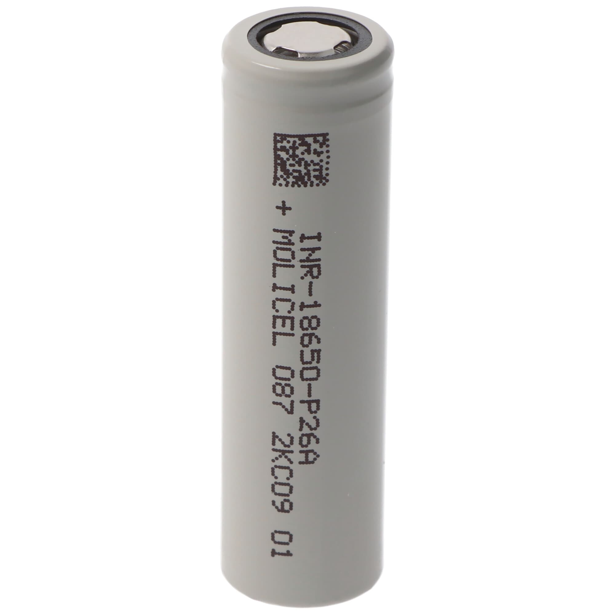 Batterie Li-ion Molicel INR18650-P26A, 2600mAh 35A, 3,6V - 3,7V non protégée, dessus plat, dimensions 65x18,45mm