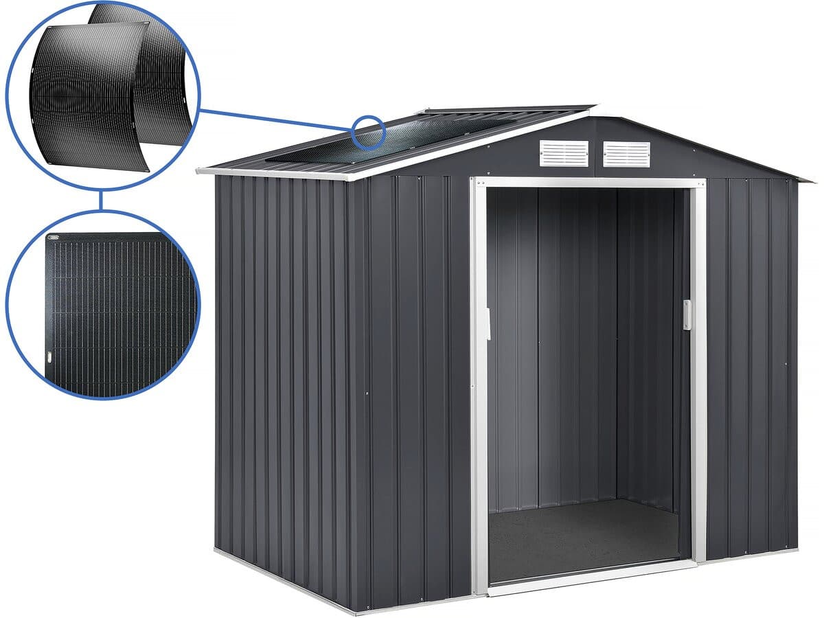 Abri de jardin métal - "Vegas" - 5.29 m² avec panneaux solaires - Gris