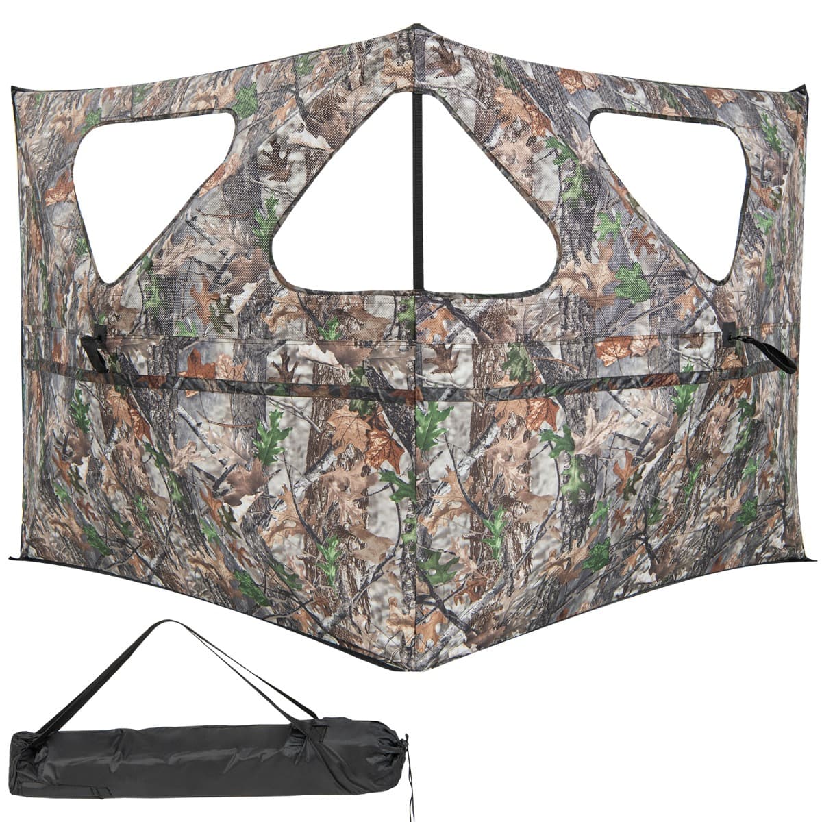CostwayStore de Chasse Portable Transparent Vue Dégagée à 360° Tente de Chasse Escamotable à 2 Panneaux et 3 Fenêtres Triangulaires avec Sac de